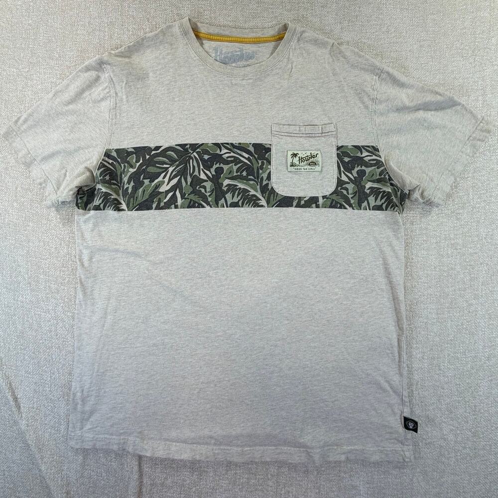 Howler Brothers Men's XL Tan Green Hawaiian Print Short Sleeve T-Shirt Outdoor
